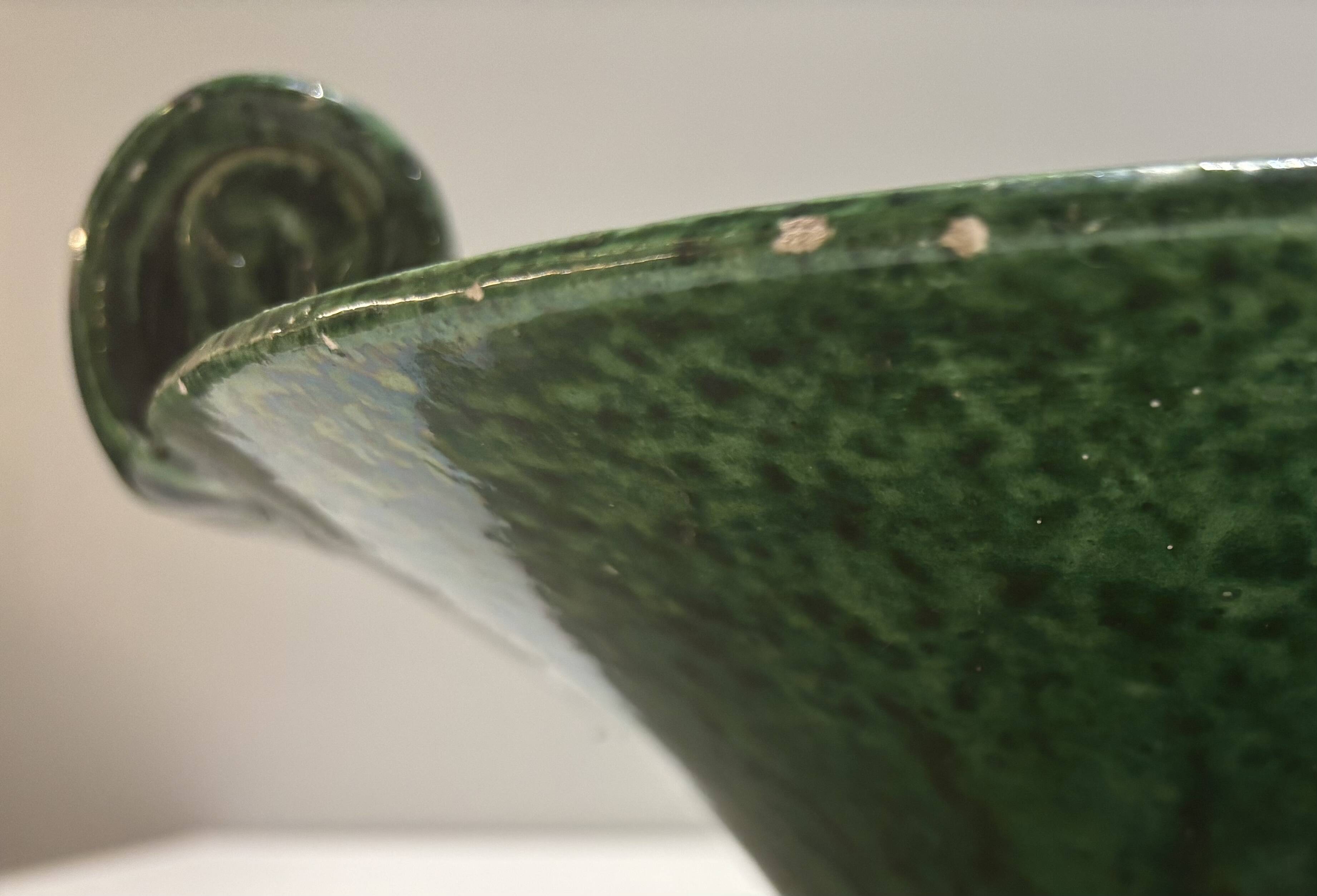 Large vintage Foucard-Jourdan Vallauris green ceramic bowl; 1960s