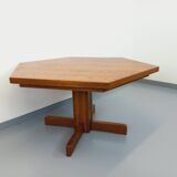 Vintage 80s hexagonal dining table in oak wood