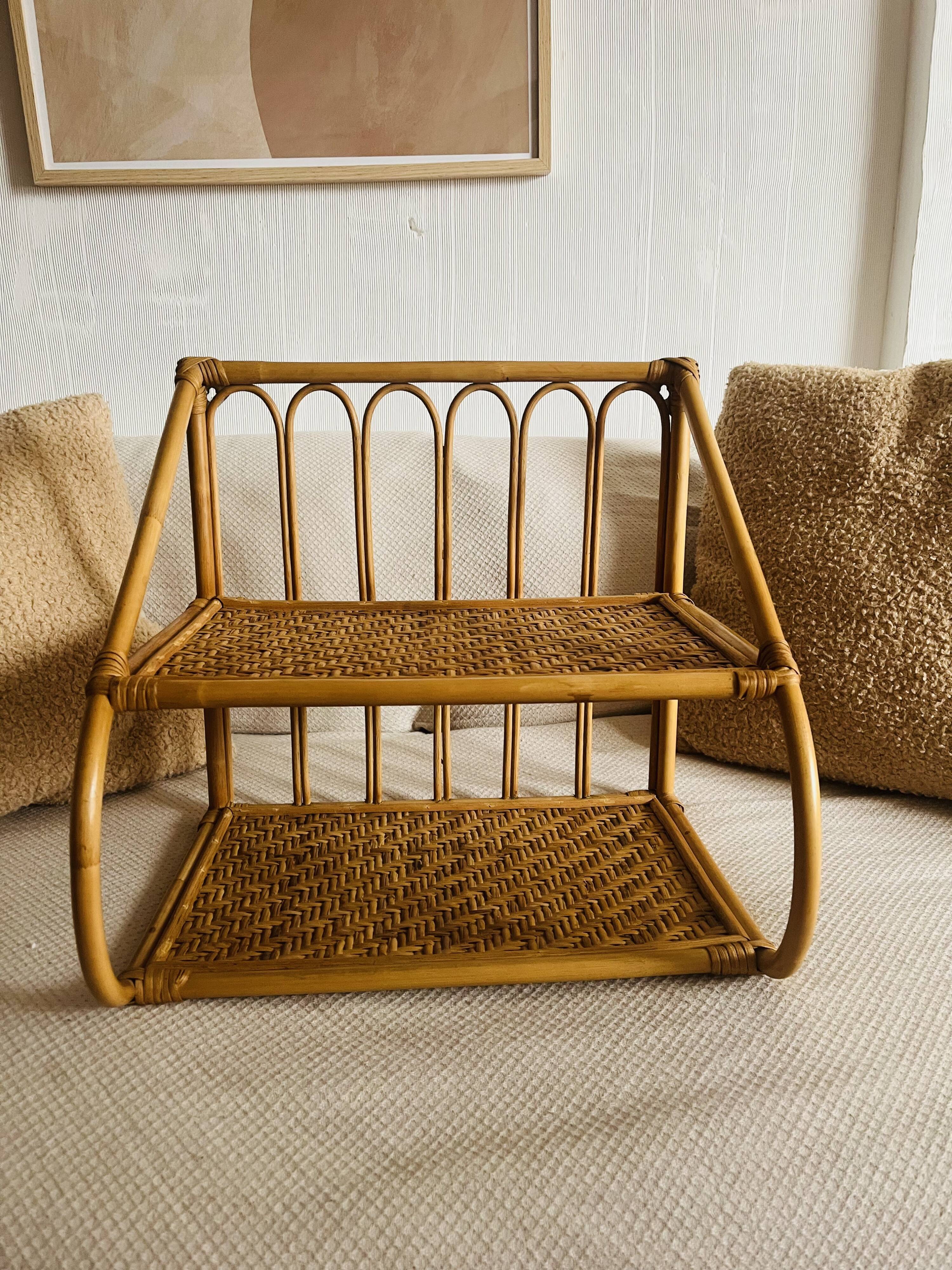Vintage rattan wall shelf