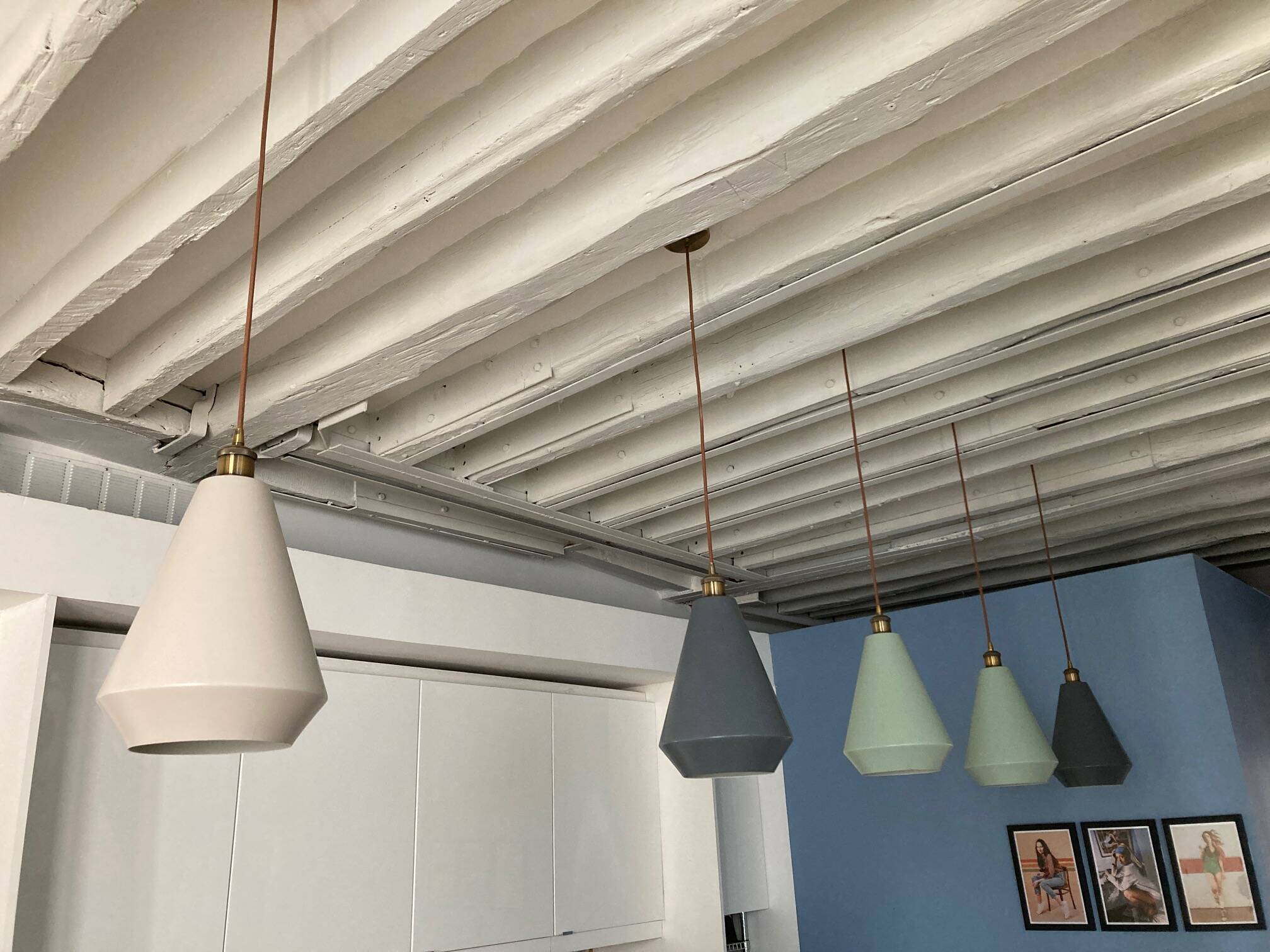 5 lampshade suspensions made and Girard Sudron LED filament bulbs