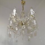 Vintage French Metal Crystal and Glass 5 Arm Paris Chic Style Chandelier