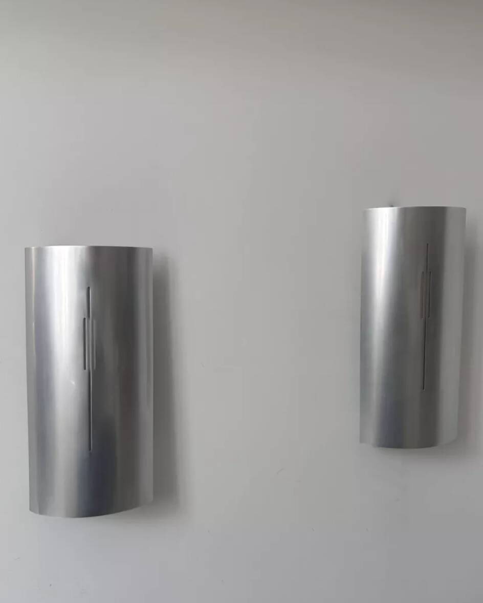 Pair of vintage wall lights, chromed metal, France 1970