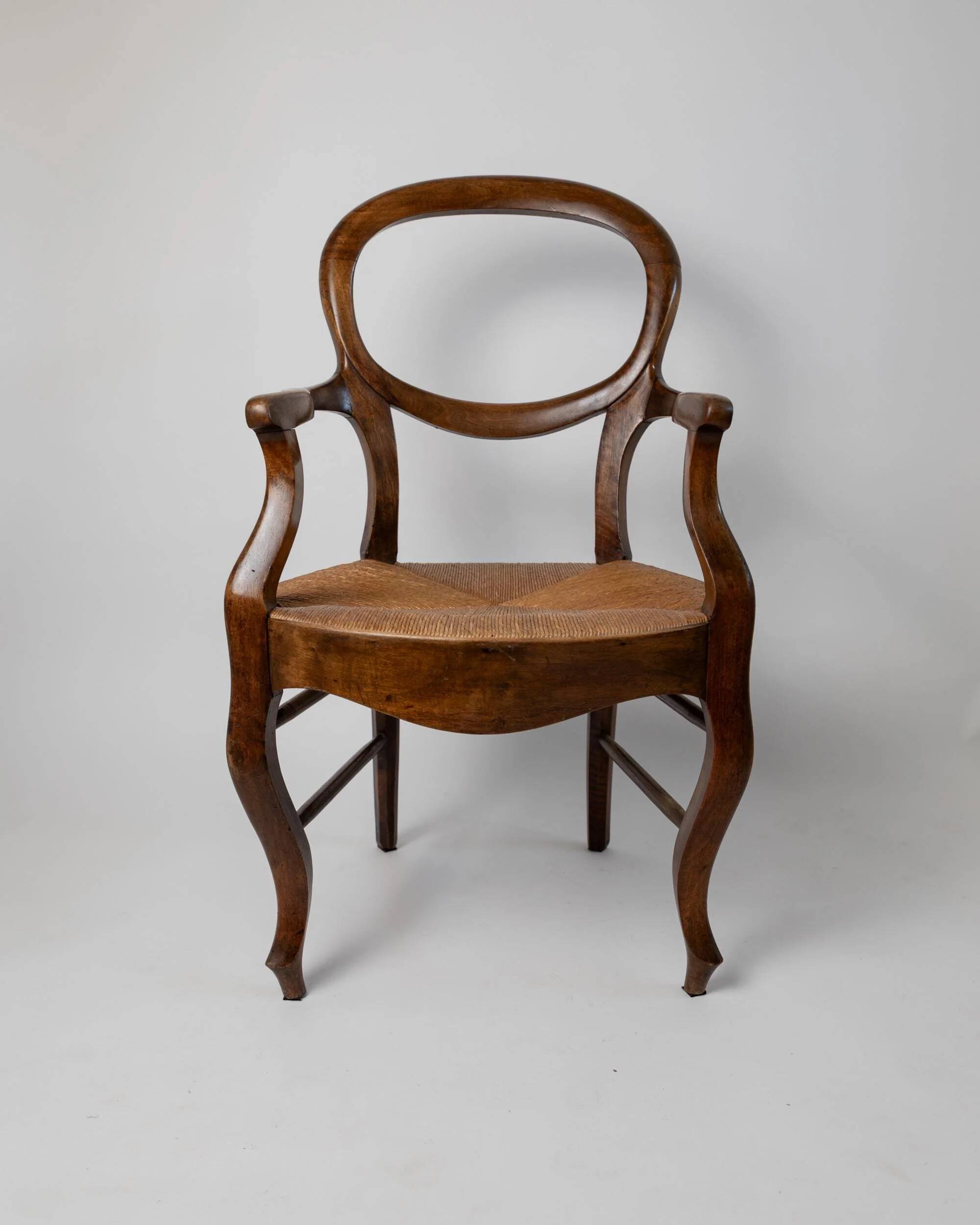 Vintage set of 2 Louis-Philippe armchairs from the 19th century, cherry wood chairs, hand-woven straw seats, antique Italian seat, elegant gift.