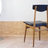 Set of 6 wooden and black leatherette chairs