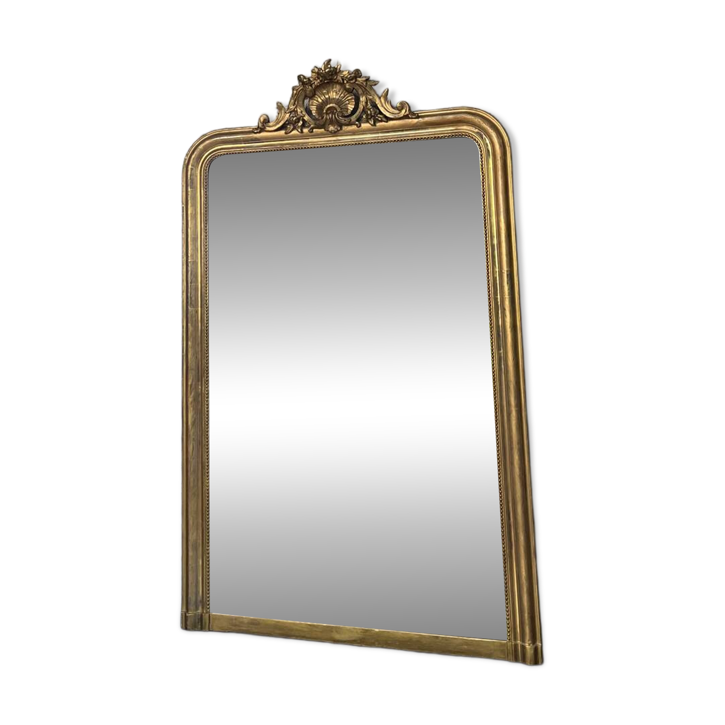 Antique Louis-Philippe mirror with pediment and gilt beading