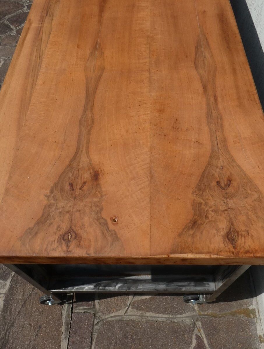 Industrial Island Counter in Steel and Walnut, 1970s
