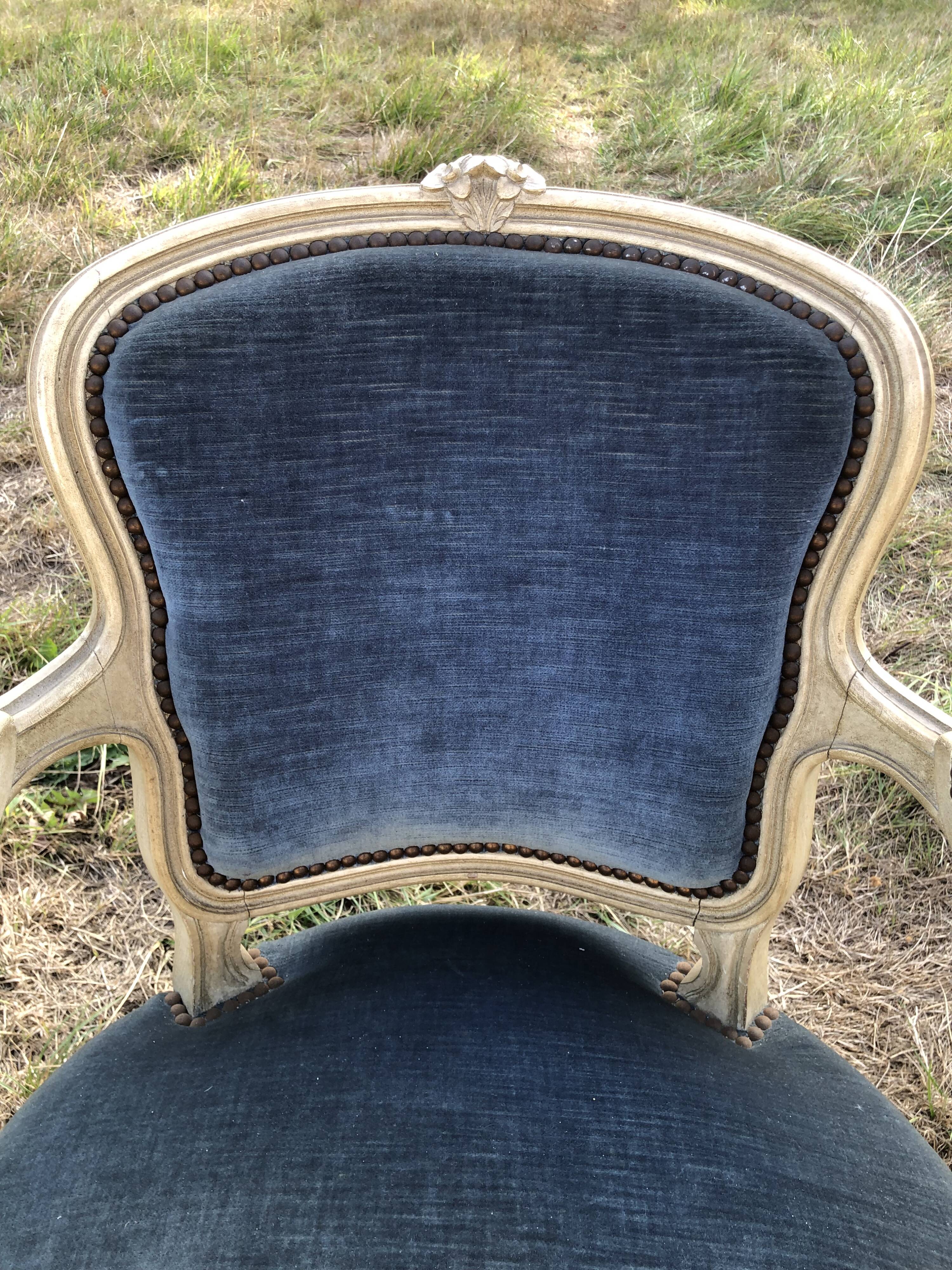 Pair of blue Louis XV style armchairs