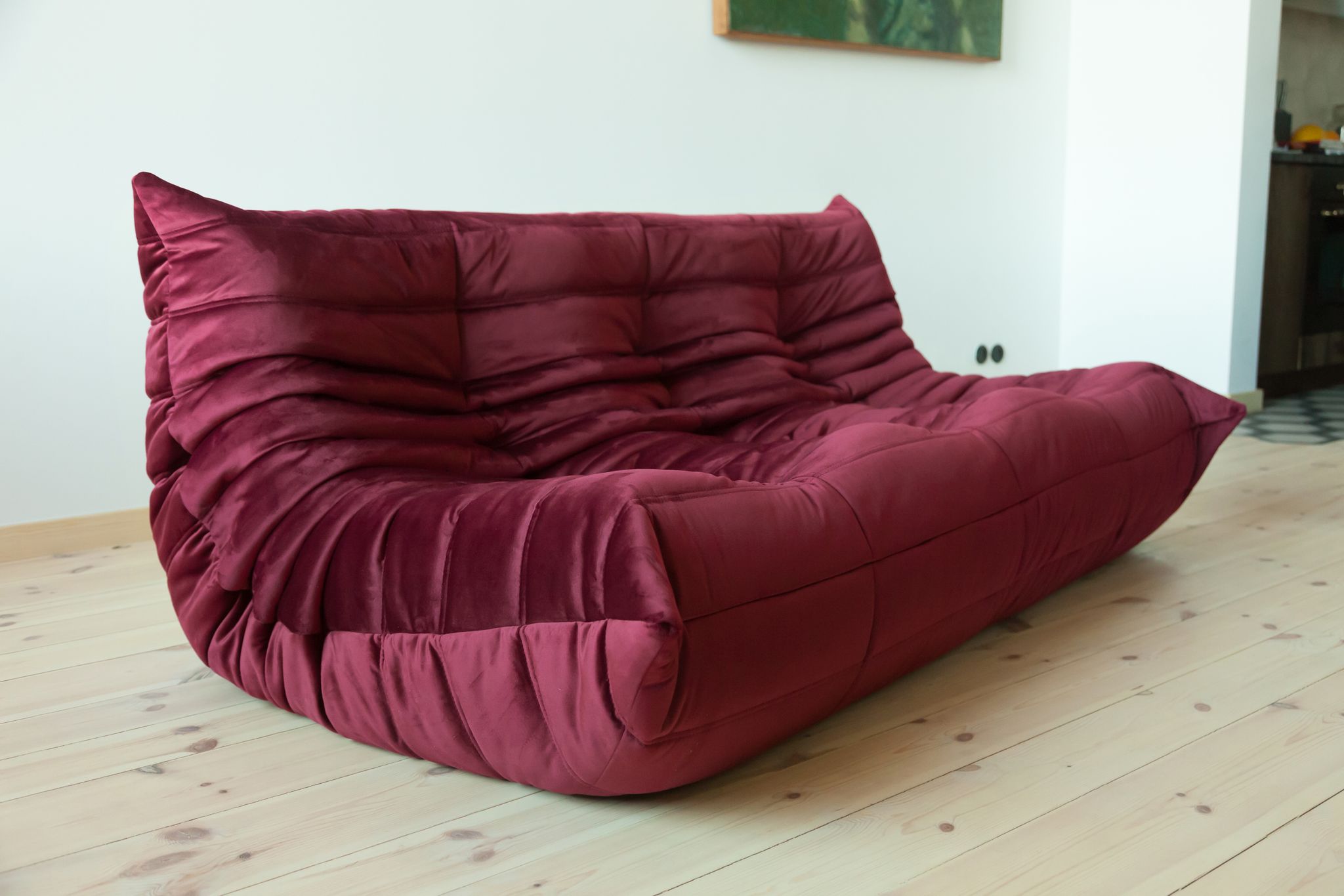 Sofa 3 places velvet bordeaux designed by Michel Ducaroy 1973
