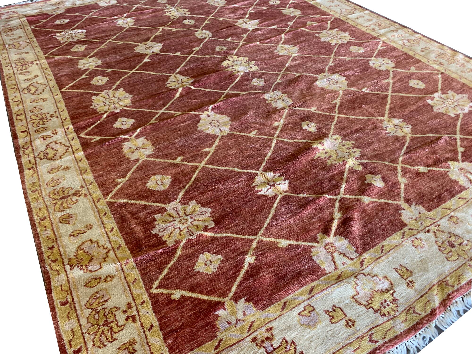 Indian Ziegler Rug, Large Rust Wool Handknotted Carpet, Livingroom Rug