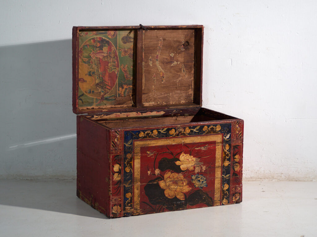 Antique chest painted vermilion red made of pine – China, circa 1900