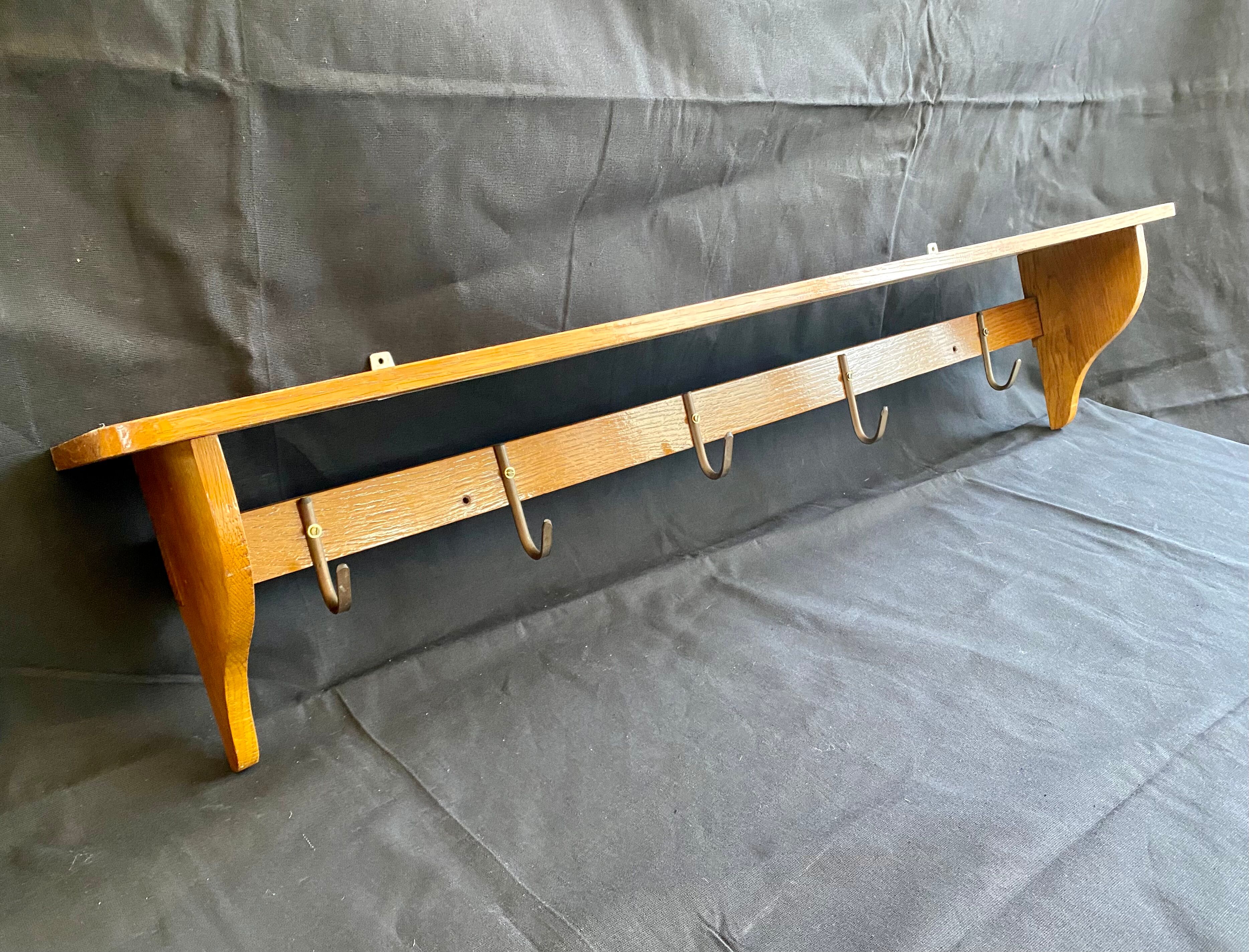 Kitchen shelf French artisanal work vintage 60s solid oak and copper