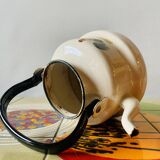 Vintage enameled sheet metal kettle - rooster decor