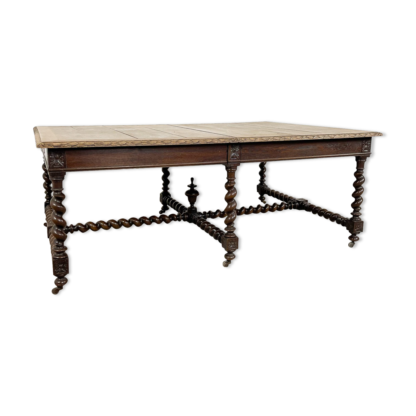French antique extendable table 350cm Louis XIII barley twist