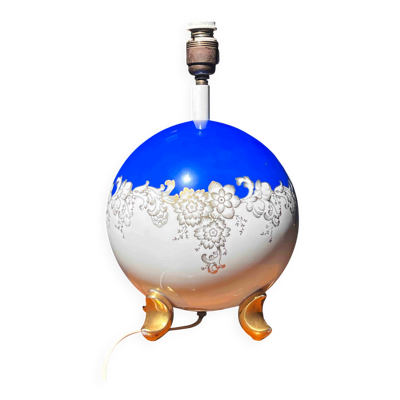 pied de lampe boule en porcelaine Rosenthal Selb, cobalt et dorures 1950s