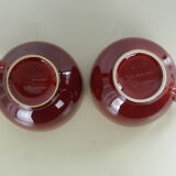 2 Old bowls with ox blood colored handle in St Clément earthenware