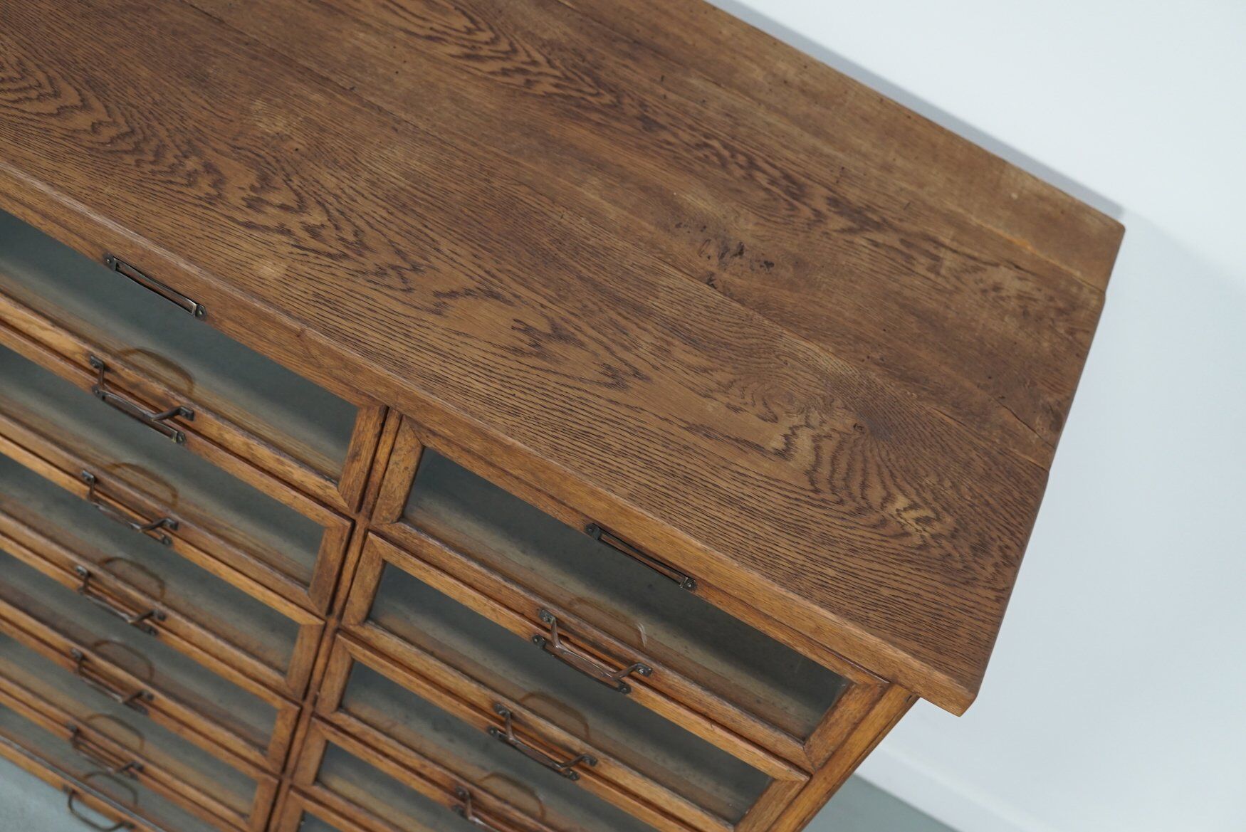 Vintage Dutch oak haberdashery shop cabinet, 1930s
