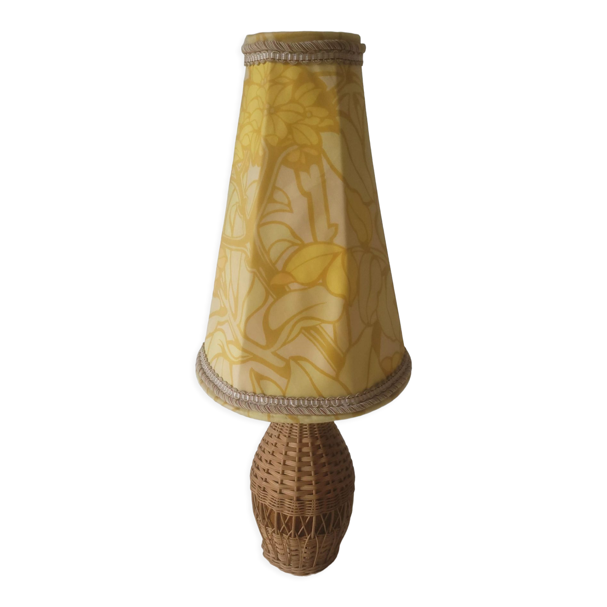 Vintage rattan lamp with yellow shade