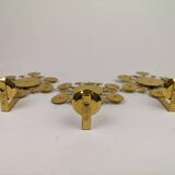 Set of 3 Wall Candle Holders in Brass "Sunburst" Holmström, Arvika, Sweden, 1960s