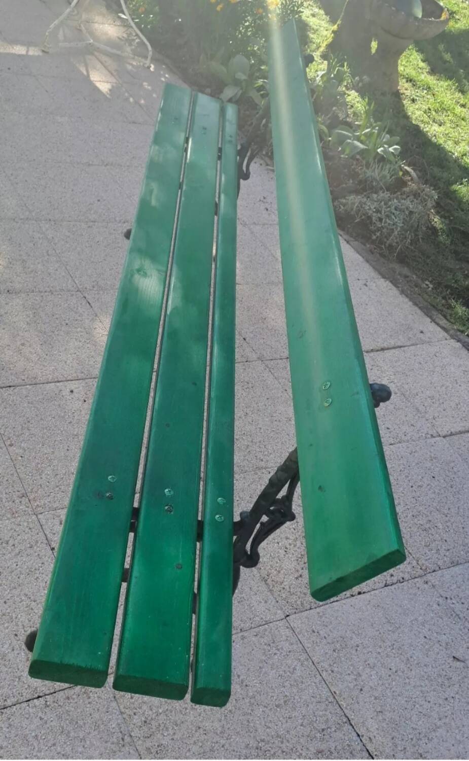 Large wooden and cast iron garden bench 224 cm