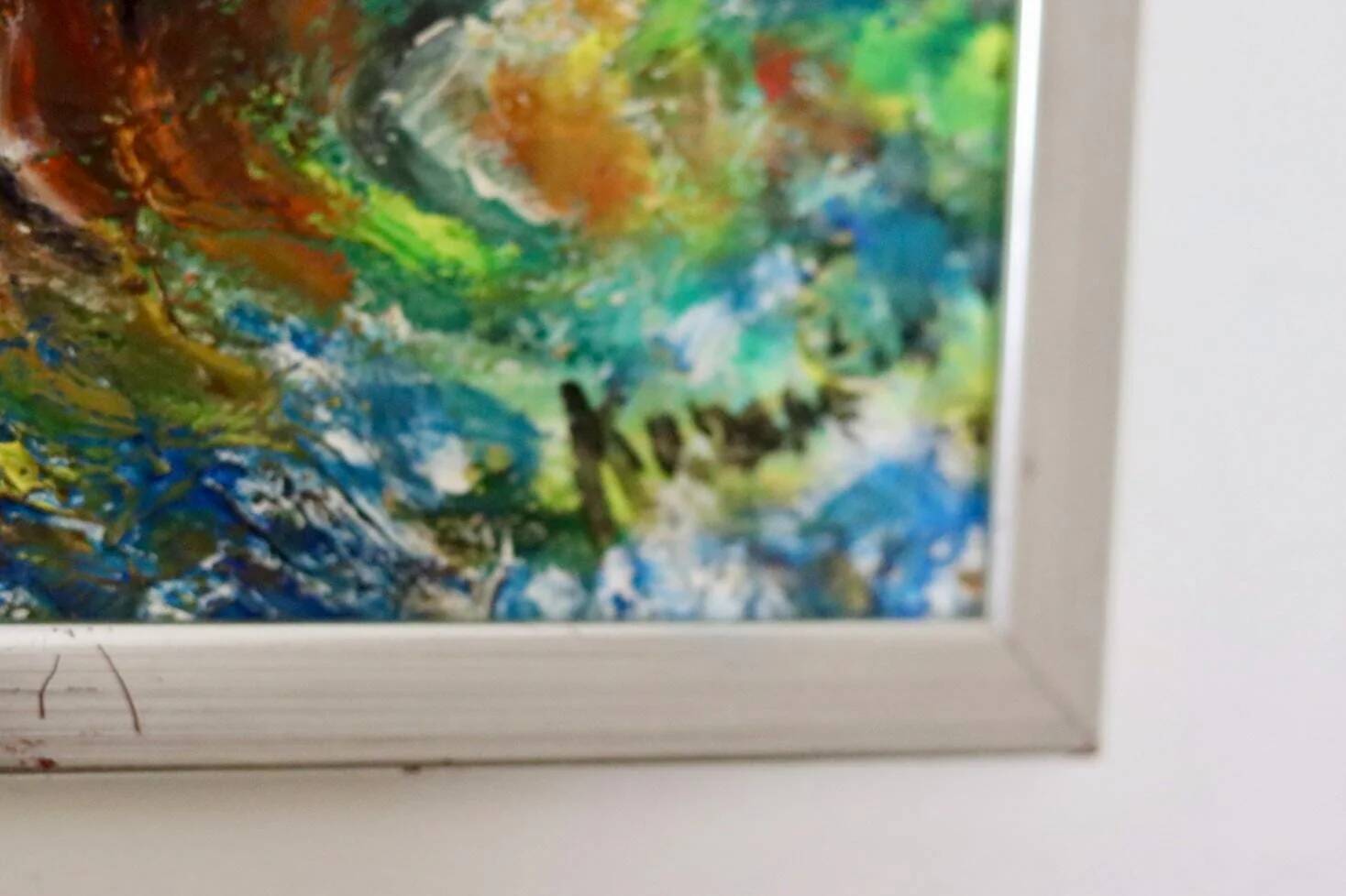 Original Swedish mid-century oil on panel painting "Composition- Birds"