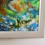 Original Swedish mid-century oil on panel painting "Composition- Birds"