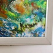 Peinture à l'huile sur panneau originale suédoise du milieu du siècle « Composition - Oiseaux »