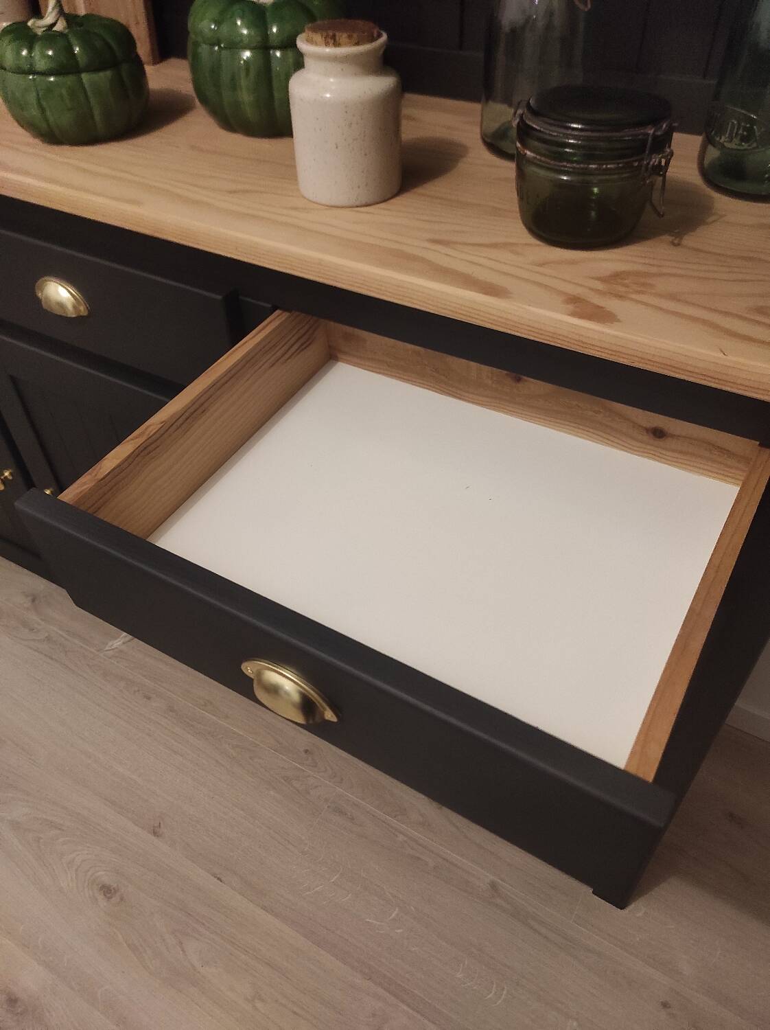 Black and wooden sideboard
