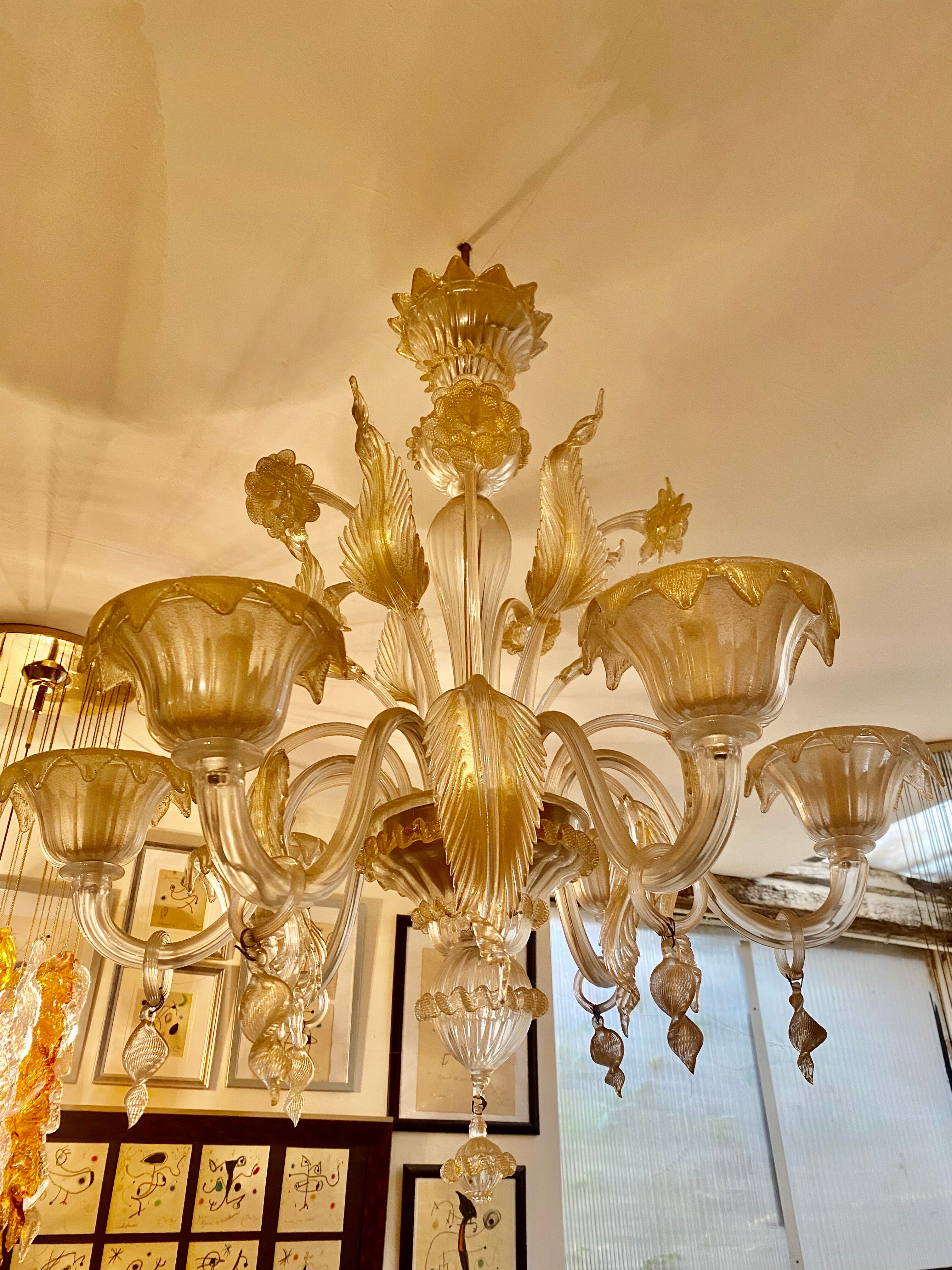 Chandelier murano Barovier gold inlay