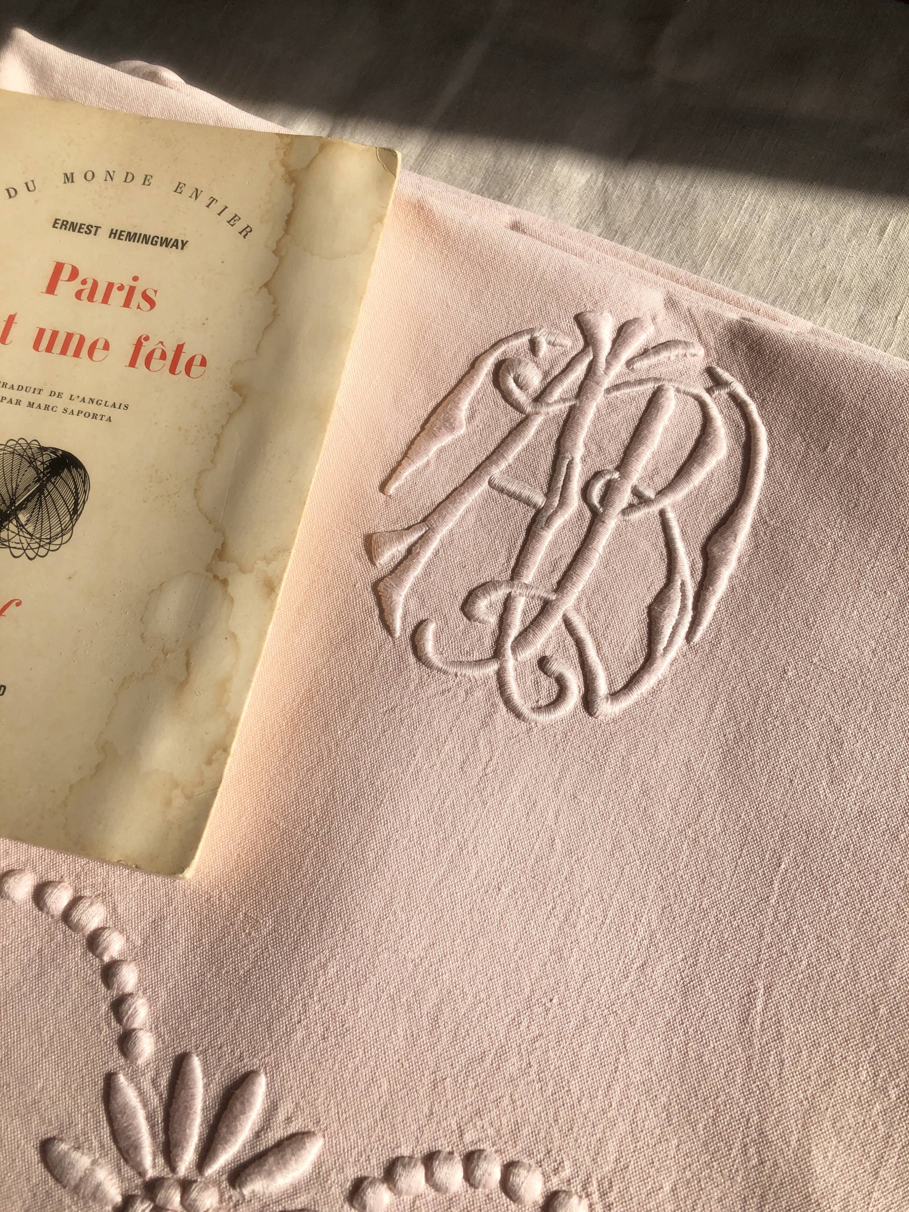 Old linen and cotton sheet dyed in baby pink