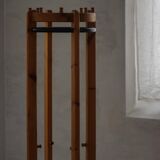 Modern Danish, brutalist round coat rack in solid pine, cylindrical shape, 1970s.