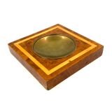 Cendriers en laiton et bois, briquet et boîte à cigares, italie 1970