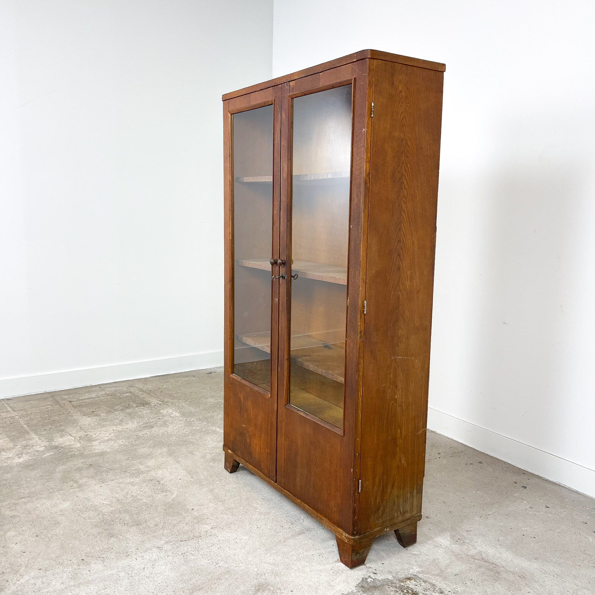 Vitrine de laboratoire scolaire en bois vintage