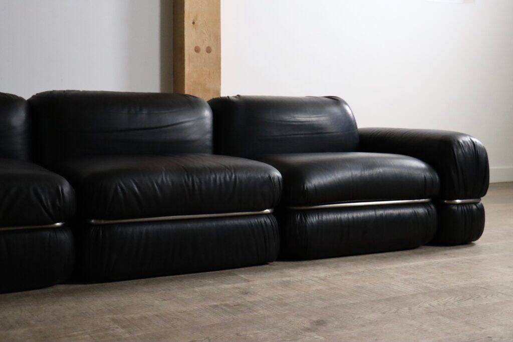 Modular sofa in black leather by Rodolfo Bonetto for Tecnosalotto, 1960s