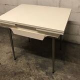 Off-white formica table / 70s cream with a tapered foot drawer