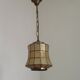 French Vintage Capiz Shell Hanging Pendant Light in Brass Metal and Copper