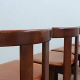 Ensemble de 6 chaises Luigi Vaghi en bois massif et cuir, ANCIENNES années 1970
