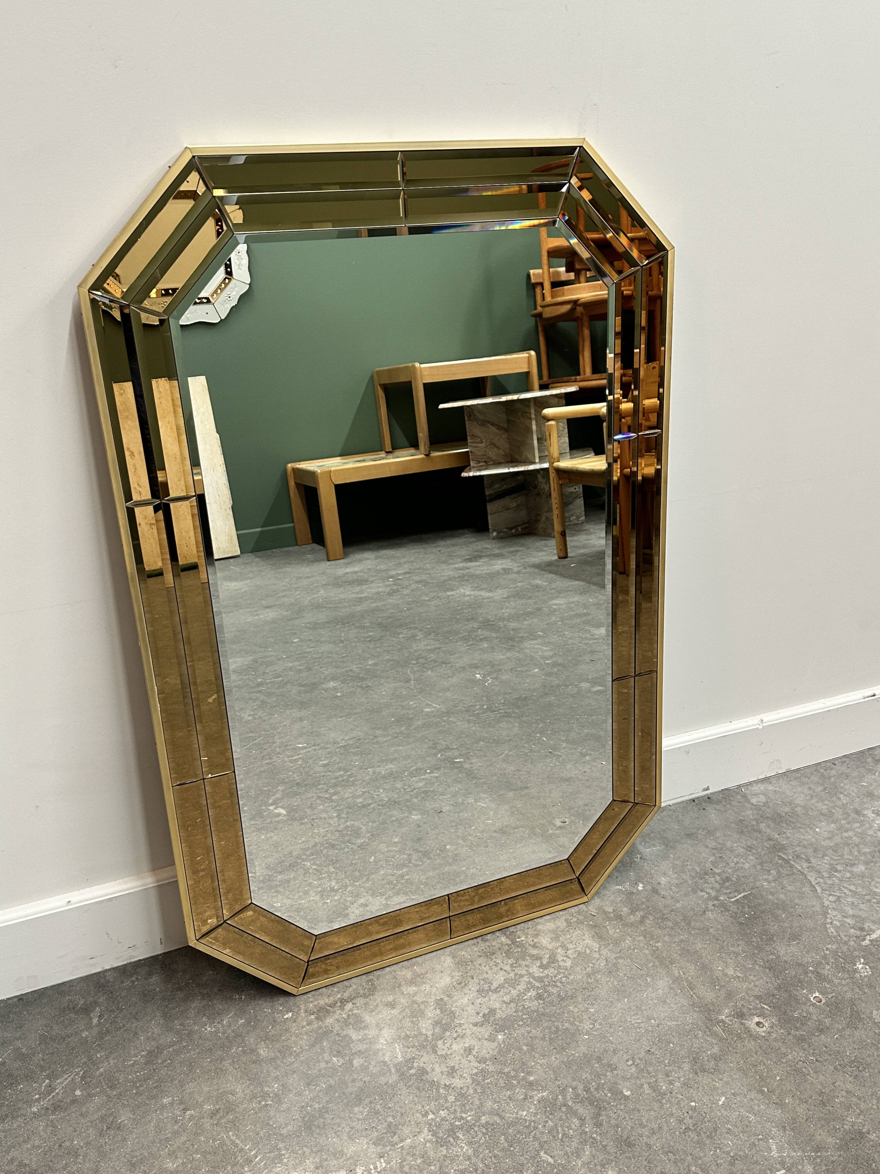 Octagonal Wall Mirror with Faceted Stained Glass Rim from Schöninger, 1970s