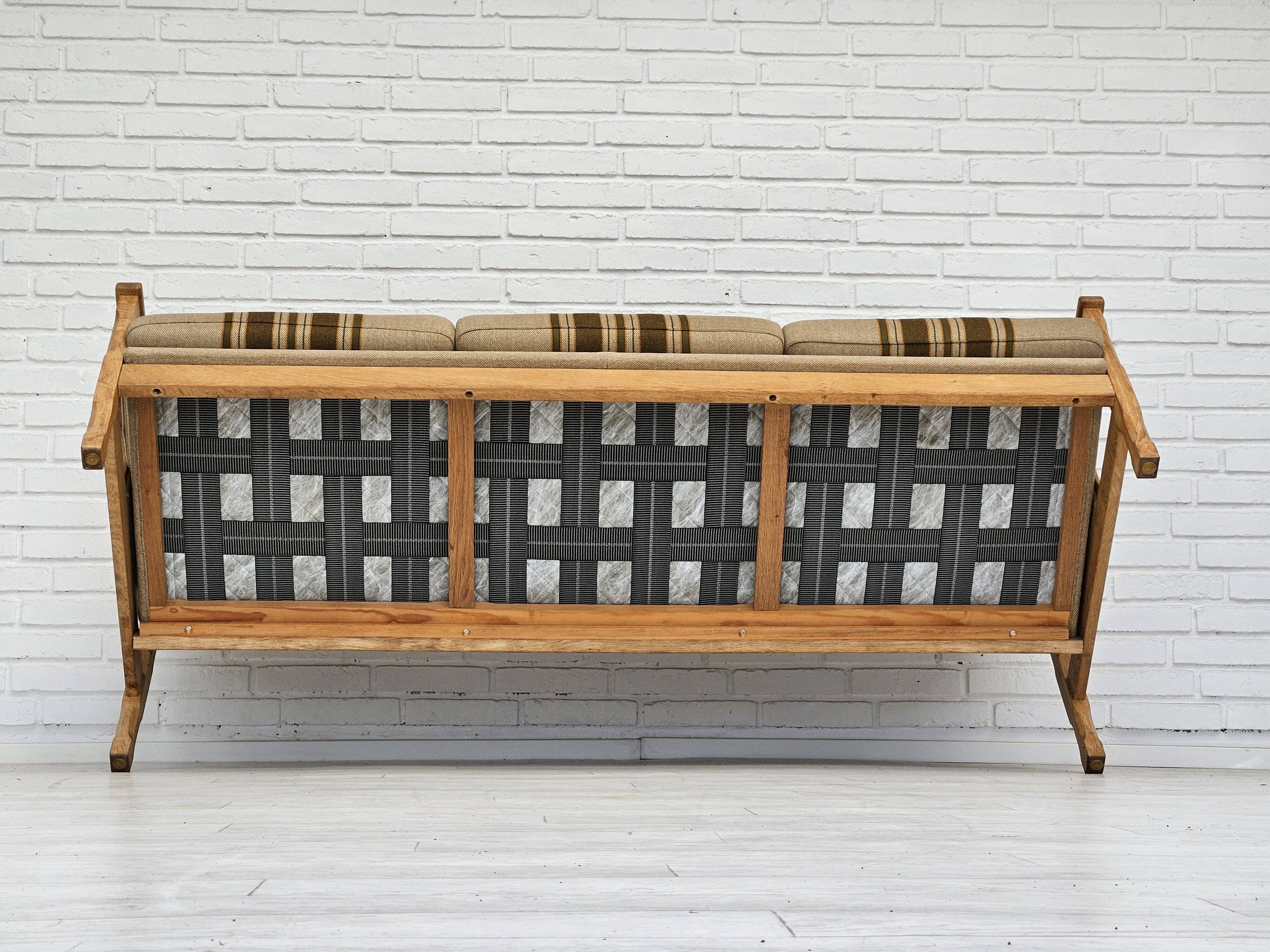 1970s, Danish 3 seater sofa, original very good condition, wool, oak.