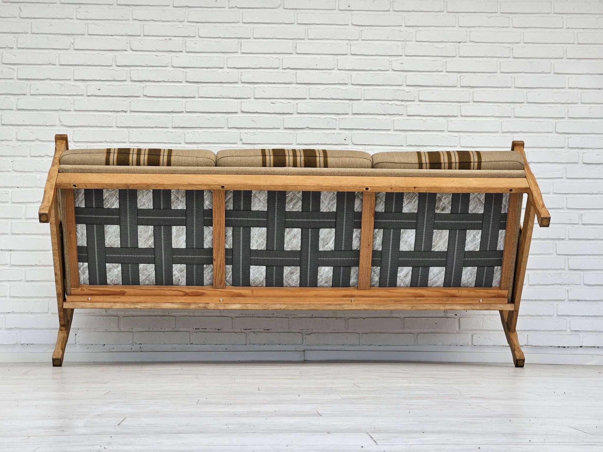 1970s, Danish 3 seater sofa, original very good condition, wool, oak.