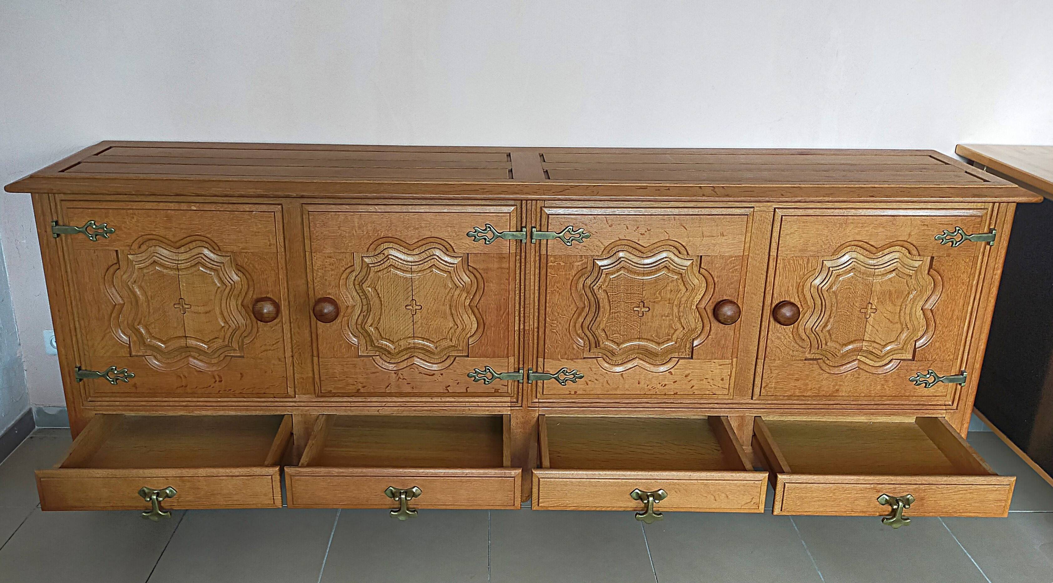 Oak sideboard by Guillerme and Chambron 1960