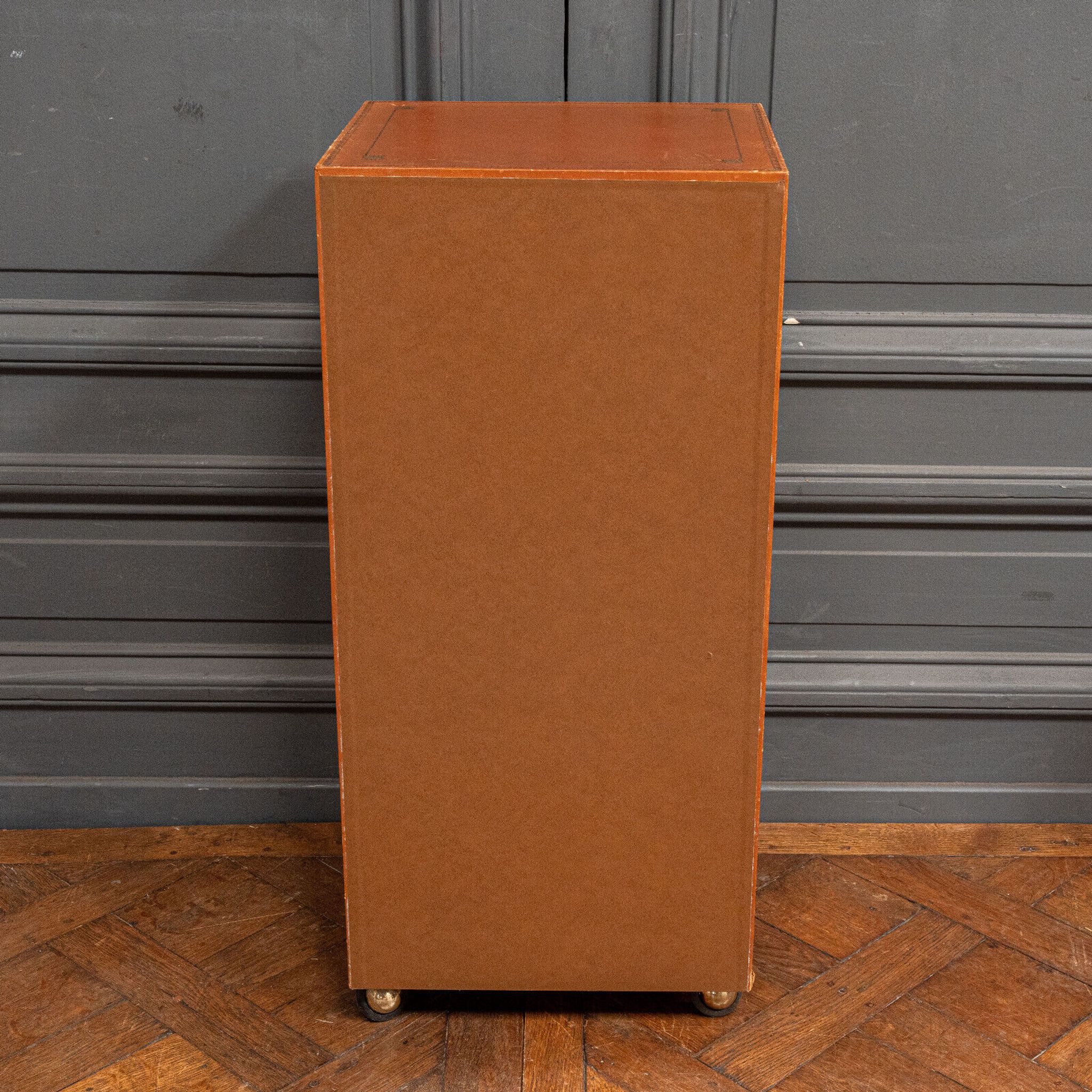 Furniture Cardboard chiffonnier leather patina fawn struck with iron 5 drawers