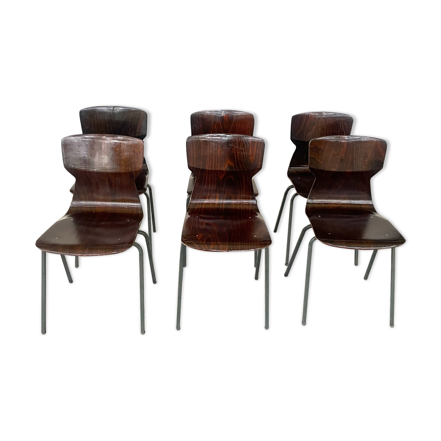 Set of 6 wenge wood chairs and green steel of gray