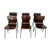 Set of 6 wenge wood chairs and green steel of gray