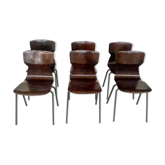 Set of 6 wenge wood chairs and green steel of gray