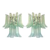 Paire d'appliques murales contemporaines "Selle" en verre de Murano de couleur vert d'eau, de style Mazzega