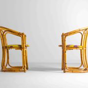 Ensemble funky de cinq chaises en bambou des années 60