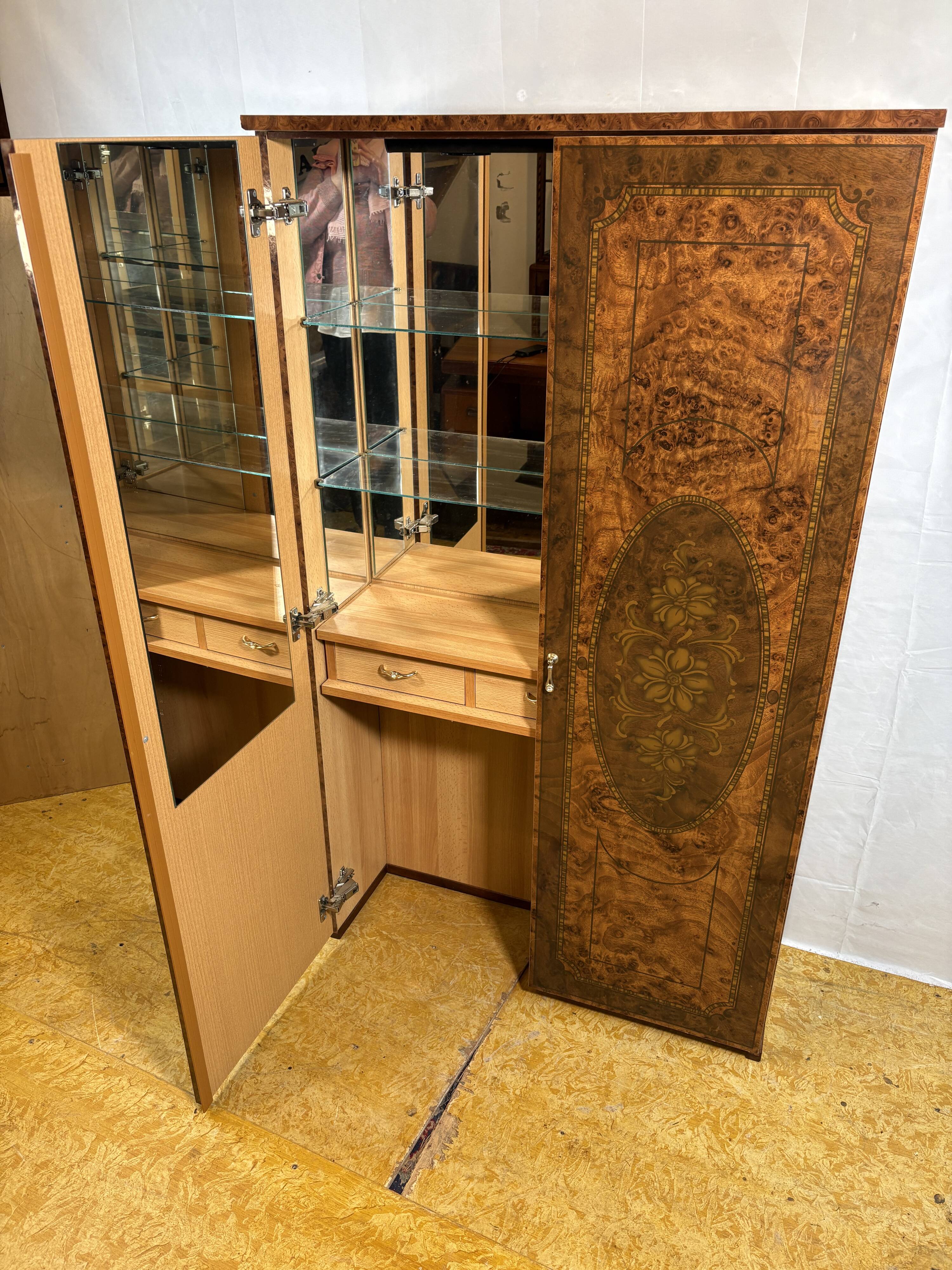 Vintage Hollywood-Style Italian Walnut-Effect Dressing Table / Cabinet