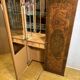 Coiffeuse/meuble de rangement style Hollywood vintage, aspect noyer italien