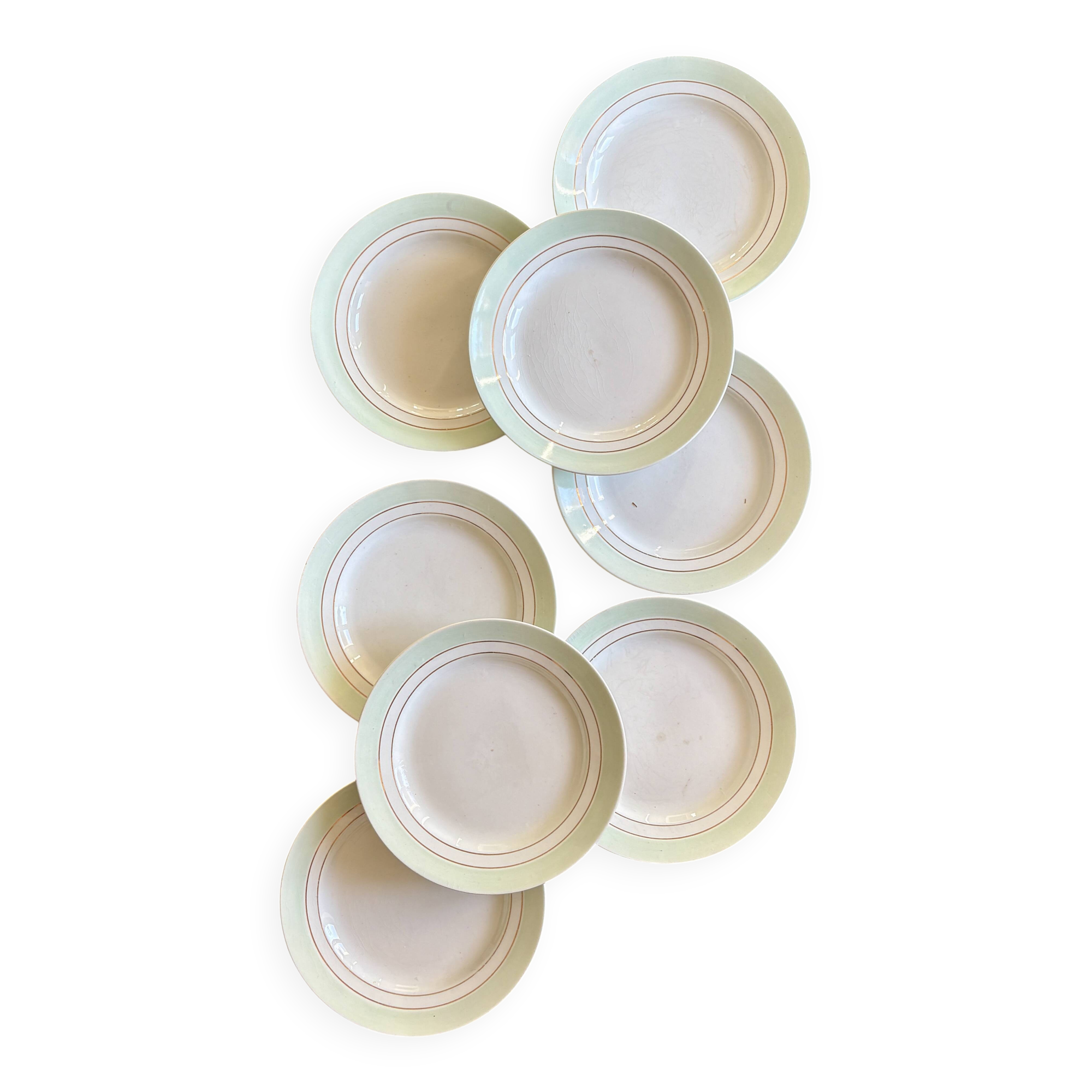 Set of 8 vintage mint and gold dessert plates Saint Amand