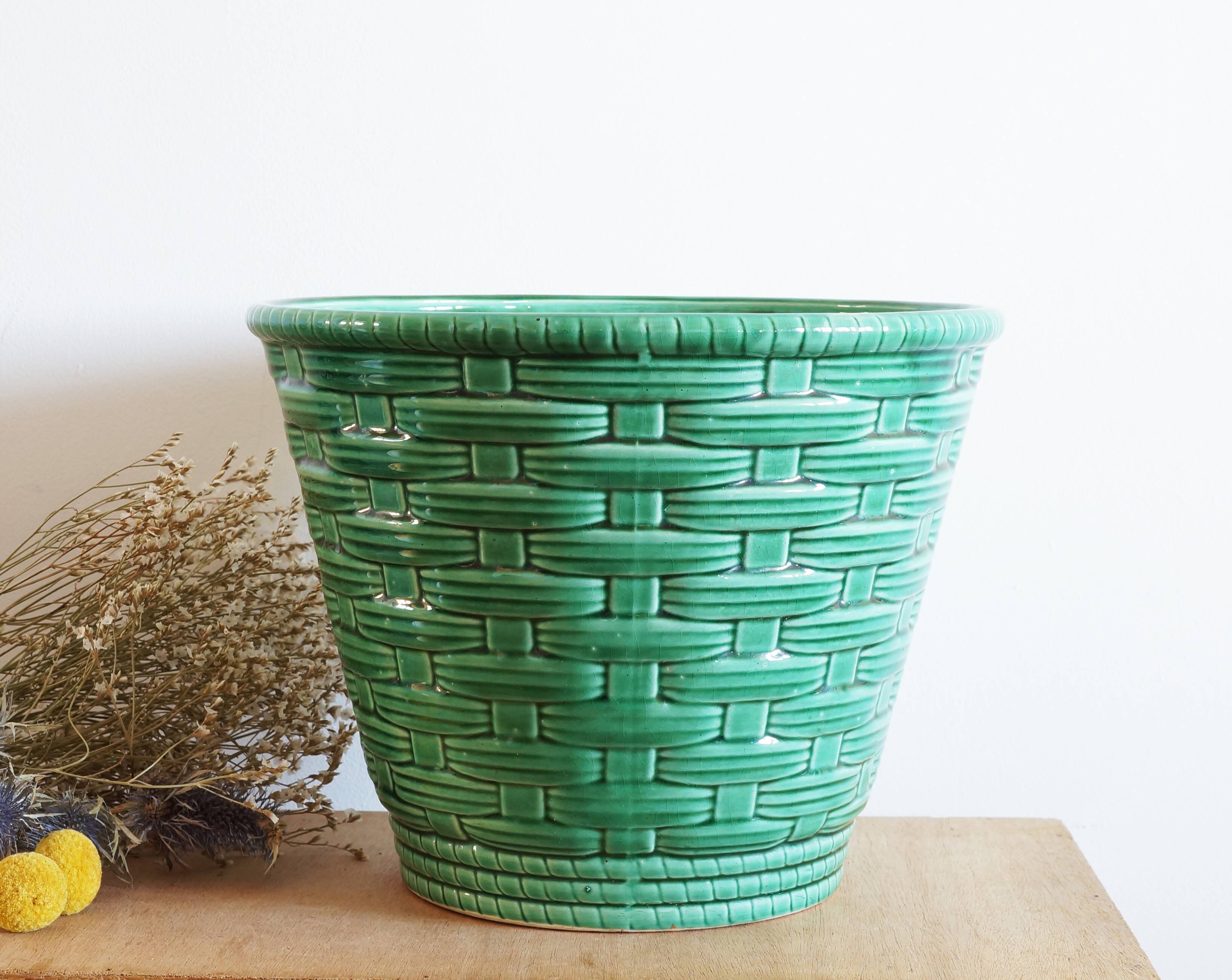 Large green Sarreguemines plant pot 1960s